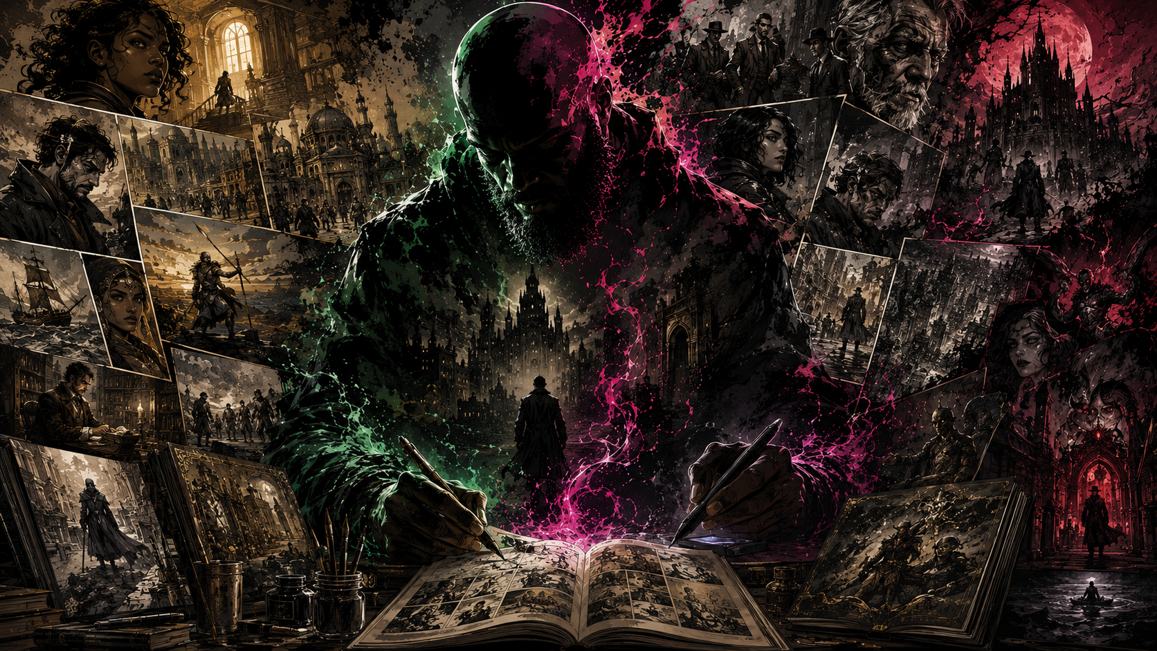 Sage creator poster representing interconnected stories, worlds, art and imagination